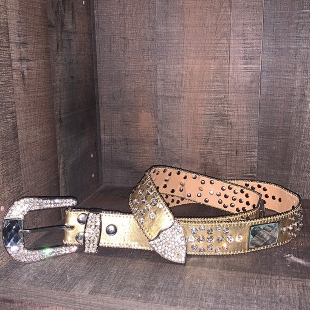 Women’s Gold- Leather BLING Belt-‎ size Large